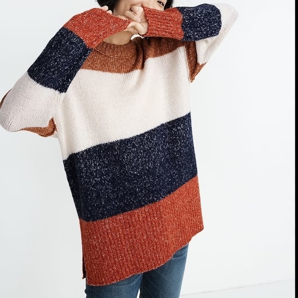 MADEWELL Striped Baxter Color Block Alpaca Blend Sweater Tunic Oversized Medium - Picture 12 of 12